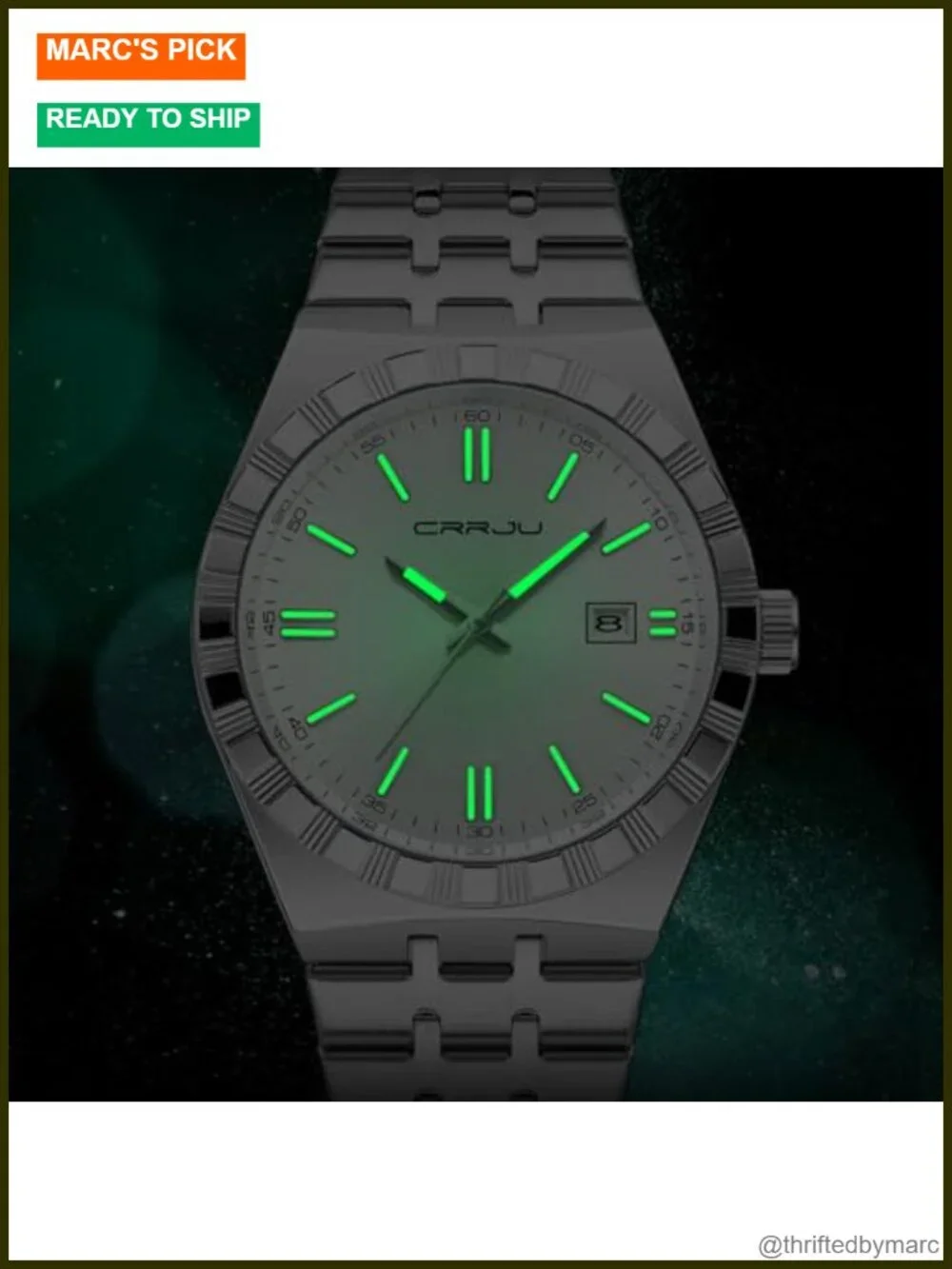 Luminous Analog Quartz Wristwatch, Business Calendar Watch Silver Stainless
